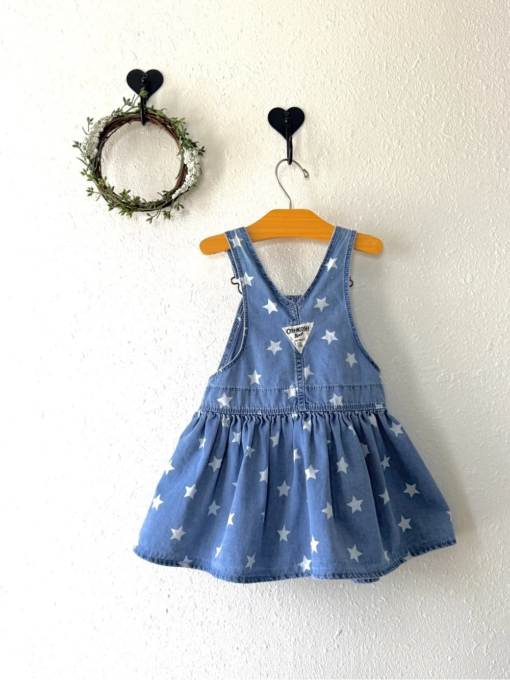OshKosh B’gosh Star Print Denim Overall Dress Size 2T 100% Cotton